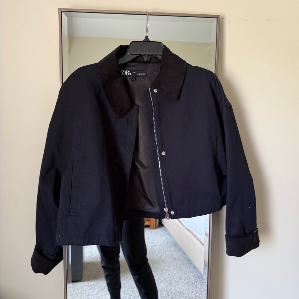 Zara Dark Navy Jacket with Corduroy Collar